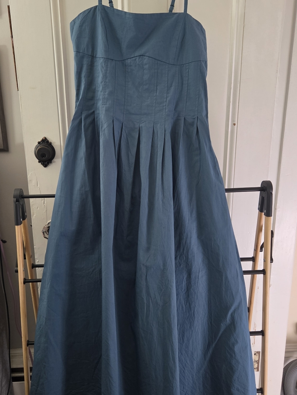 Teal Blue Strapless Pleated Fit-and-Flare Dress